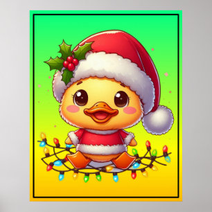 Niedlicher Weihnachtsduck-Cartoon Santa-68362 Poster