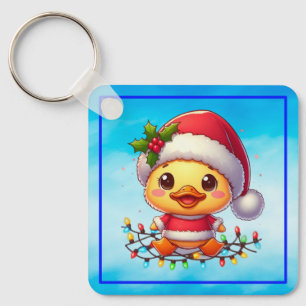 Niedlicher Weihnachtsduck-Cartoon Santa-68362 Schlüsselanhänger