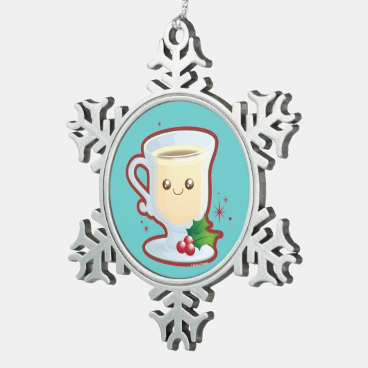 Niedlicher Weihnachtseierpunsch Schneeflocken Zinn-Ornament (Rechts)