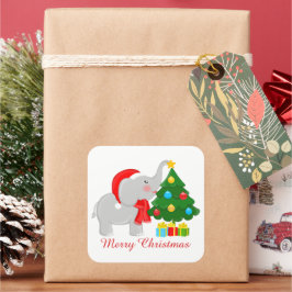 Niedlicher Weihnachtselefantenbaum: Meldungsaufkle Quadratischer Aufkleber