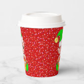 Niedlicher Weihnachtself am Roten Glitzer Pappbecher (Links)