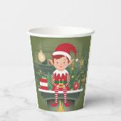 Niedlicher Weihnachtself auf der Tafel Pappbecher (Rückseite)