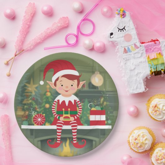 Niedlicher Weihnachtself auf der Tafel Pappteller (Party)