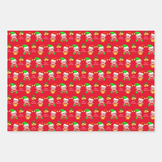 Niedlicher Weihnachtself auf Golden Beige, Grün un Geschenkpapier Set (Vorderseite 2)