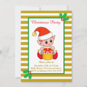 Niedlicher Weihnachtself auf Golden & White Einlad Einladung (Vorderseite)