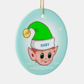 Niedlicher Weihnachtself auf hellblauer Keramik Or Ornament (Rechts)