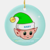 Niedlicher Weihnachtself auf hellblauer Keramik Or Ornament (Hinten)