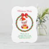 Niedlicher Weihnachtself auf Weiß Grün und Rot Einladung (Stehend Vorderseite)