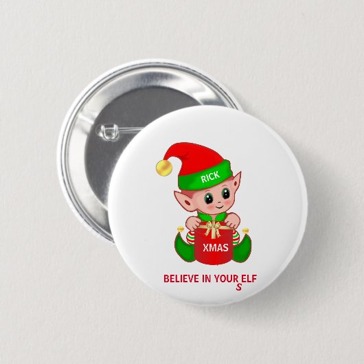 Niedlicher Weihnachtself Button (Vorne & Hinten)