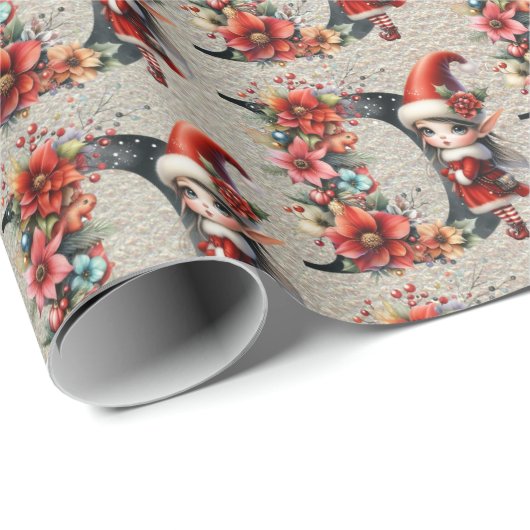 Niedlicher Weihnachtself-Festbrief D Geschenkpapier (Rolleneckpunkt)