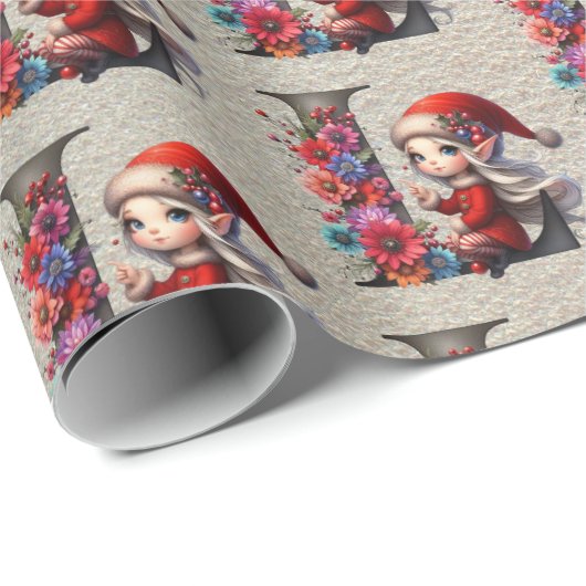 Niedlicher Weihnachtself-Festbrief L Geschenkpapier (Rolleneckpunkt)