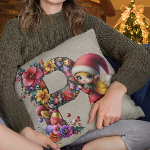 Niedlicher Weihnachtself Festlich P Faux-Braunlede Kissen