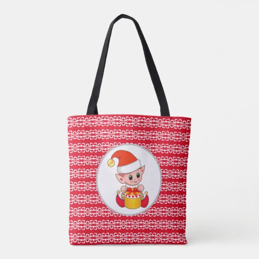 Niedlicher Weihnachtself in Rot und Weiß Tasche (Rückseite)