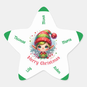 Niedlicher Weihnachtself-individuelle Name Stern-Aufkleber