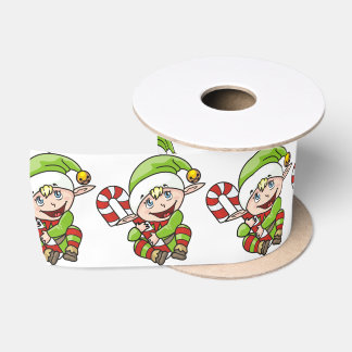 Niedlicher Weihnachtself mit Candy Cane Satinband