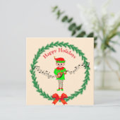 Niedlicher Weihnachtself mit Mandoline (Stehend Vorderseite)