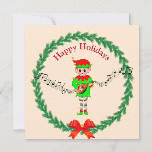 Niedlicher Weihnachtself mit Mandoline (Vorderseite)