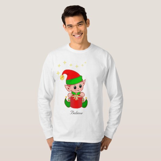 Niedlicher Weihnachtself mit Sternen T - Shirt (Vorne ganz)