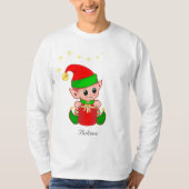 Niedlicher Weihnachtself mit Sternen T - Shirt (Vorderseite)