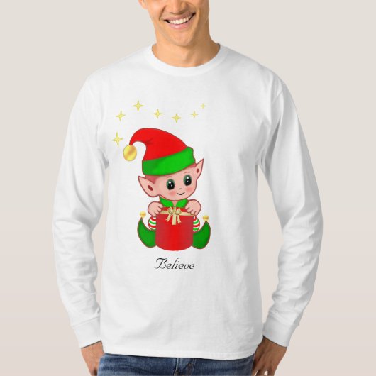 Niedlicher Weihnachtself mit Sternen T - Shirt (Vorderseite)