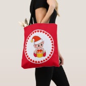 Niedlicher Weihnachtself umgeben von Herzen auf ro Tasche (Von Nahem)