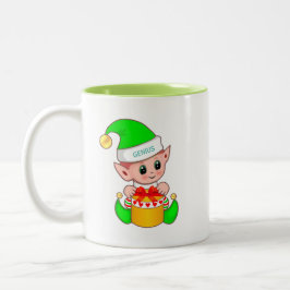 Niedlicher Weihnachtself und bearbeitbarer Geniest Zweifarbige Tasse