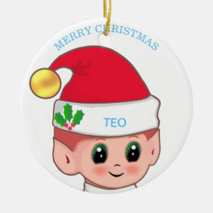 Niedlicher Weihnachtself und benutzerdefinierter T Keramik Ornament