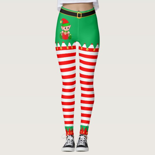 Niedlicher Weihnachtself und Goldbröllchen Leggings (Vorderseite)