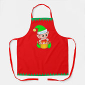 Niedlicher Weihnachtself und Grüne Streifen auf Ro Schürze (Vorderseite)