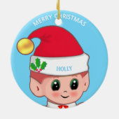 Niedlicher Weihnachtself und Individuelle Name auf Keramik Ornament (Hinten)