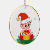 Niedlicher Weihnachtself und Stern auf Weiß Keramik Ornament (Rechts)