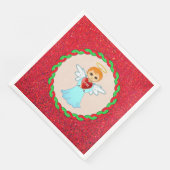 Niedlicher Weihnachtsengel auf Beige & Rot Serviette (Ecke)