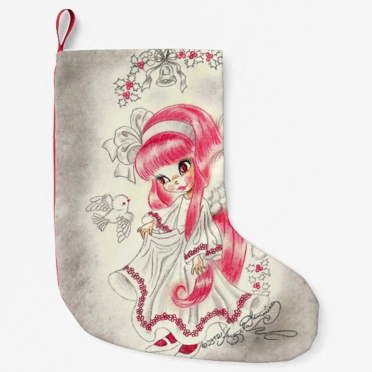 Niedlicher Weihnachtsengel mit dem rotem Haar und Kleiner Weihnachtsstrumpf (Vorderseite)