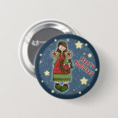 Niedlicher Weihnachtsengel mit Wreath Button (Vorne & Hinten)