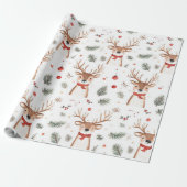 Niedlicher Weihnachtsfeiertag mit Rentier & Pine Geschenkpapier (Ungerollt)