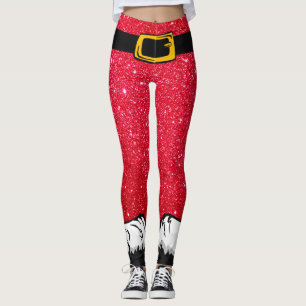 Niedlicher Weihnachtsfeiertag Roter Glitzer Santa  Leggings