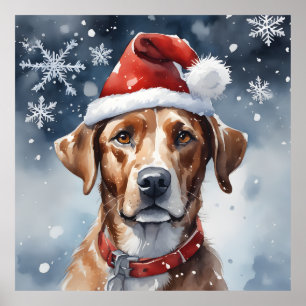 Niedlicher Weihnachtsferien Hund in Weihnachtsmann Poster