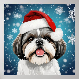 Niedlicher Weihnachtsfest Shih Tzu Dog mit Weihnac Poster