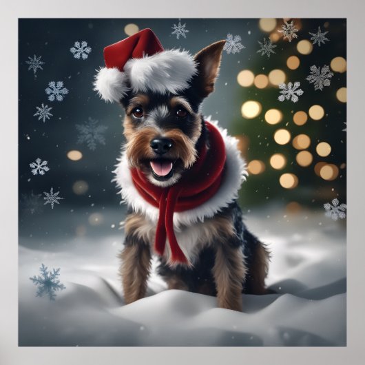 Niedlicher Weihnachtsfest Terrier Hund mit Weihnac Poster (Vorne)
