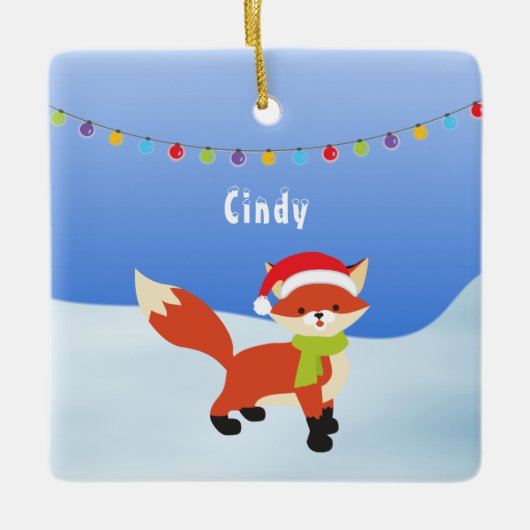 Niedlicher Weihnachtsfox auf Schnee Keramikornament (Vorderseite)