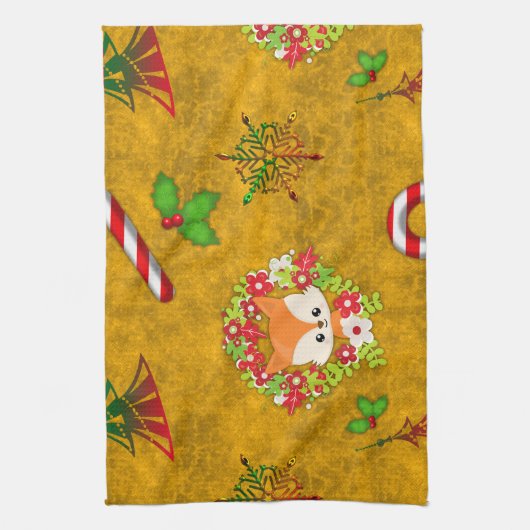 Niedlicher Weihnachtsfox Geschirrtuch (Vertikal)