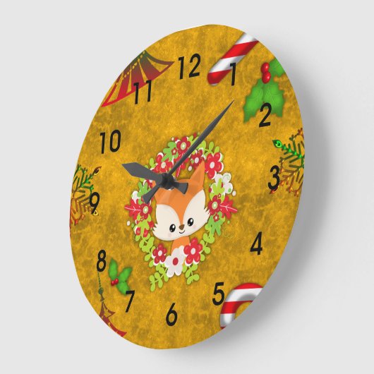 Niedlicher Weihnachtsfox Große Wanduhr (Winkel)