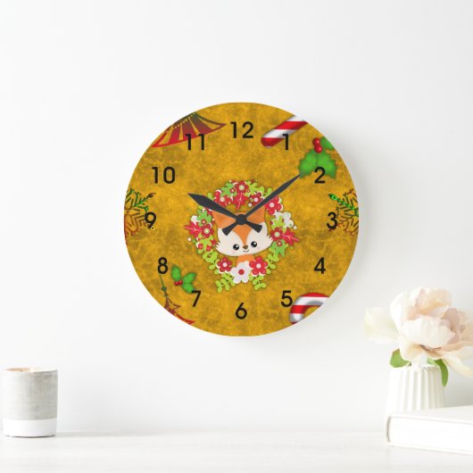 Niedlicher Weihnachtsfox Große Wanduhr (Zuhause)