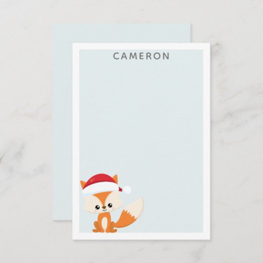 Niedlicher Weihnachtsfox in der Weihnachtsmannmütz Mitteilungskarte (Vorne/Hinten)