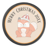 Niedlicher Weihnachtsfox mit Hut Eishockey Puck (Vorderseite)