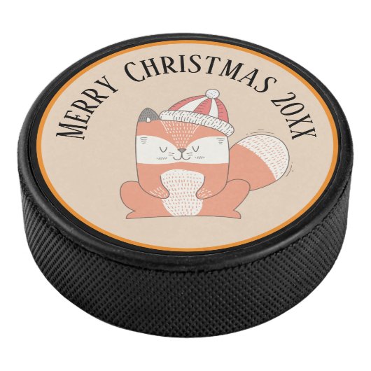 Niedlicher Weihnachtsfox mit Hut Eishockey Puck (3/4)