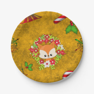 Niedlicher Weihnachtsfox Pappteller