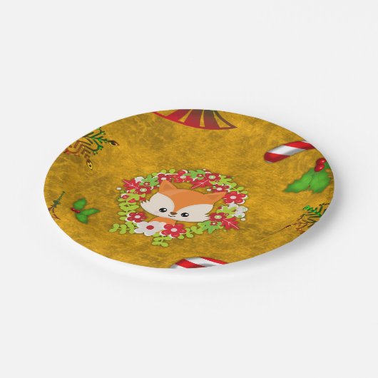 Niedlicher Weihnachtsfox Pappteller (Schrägansicht)