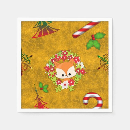 Niedlicher Weihnachtsfox Serviette (Vorderseite)