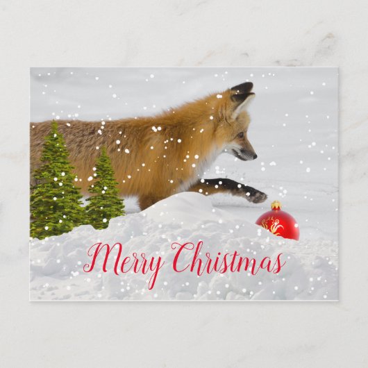 Niedlicher Weihnachtsfox und Rote Ornamente Postkarte (Vorderseite)